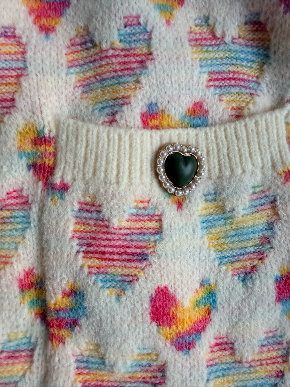 POL Cream Cardigan with Multicolor Heart Pattern - Picture 5 of 6